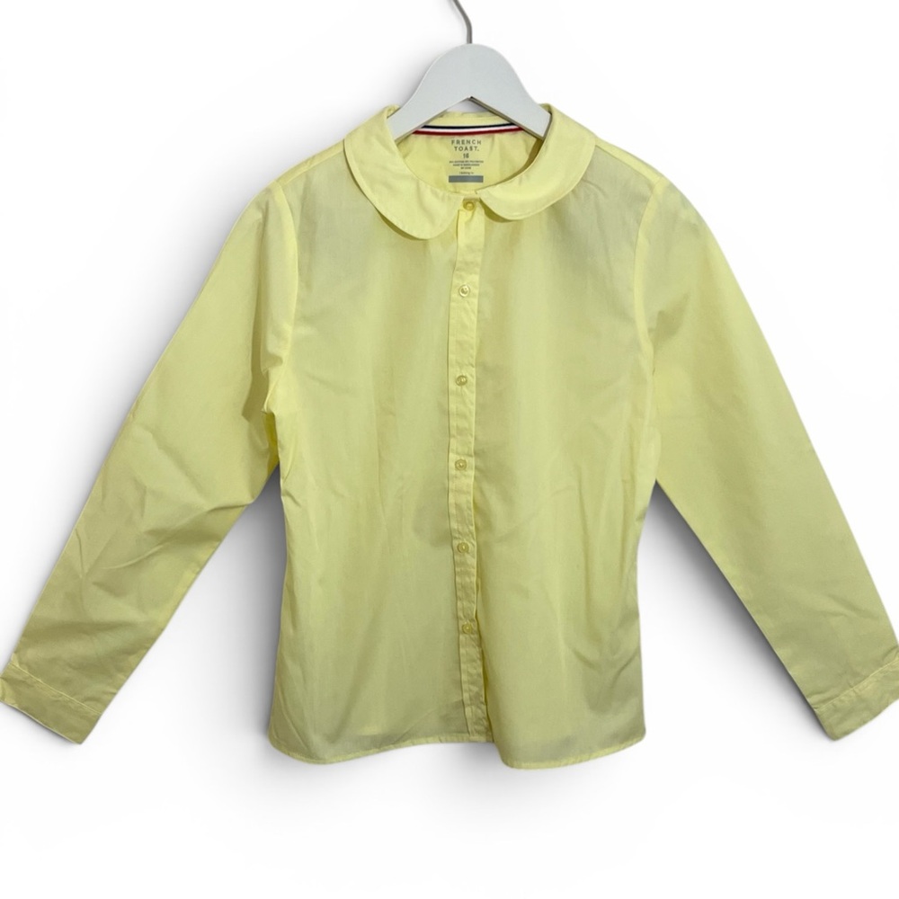 French Toast Pale Yellow Peter Pan Collar Button-Front Blouse